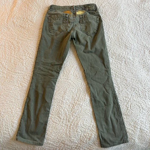 Robin's Jean Denim - Robin's Jeans Womens Jeans Green Low Rise Skinny Wings Embroidered Size 26